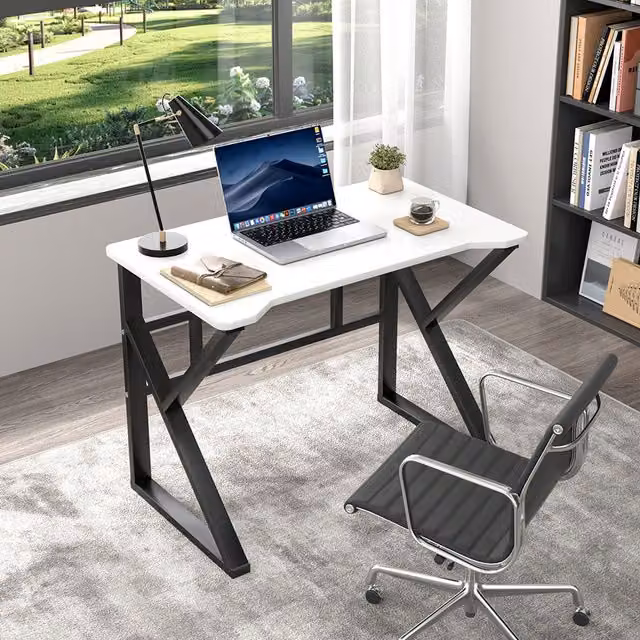 Livingandhome Modern X-Frame Computer Desk in White