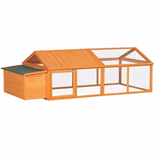 PawHut Wooden Chicken Run and Coop with Nesting Box and Openable Roof in Orange – 1