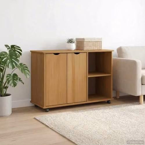 vidaXL Rolling Cabinet in Honey Brown, Solid Pine Wood, W/D/H: 100 x 39 x 65.5 cm – 2