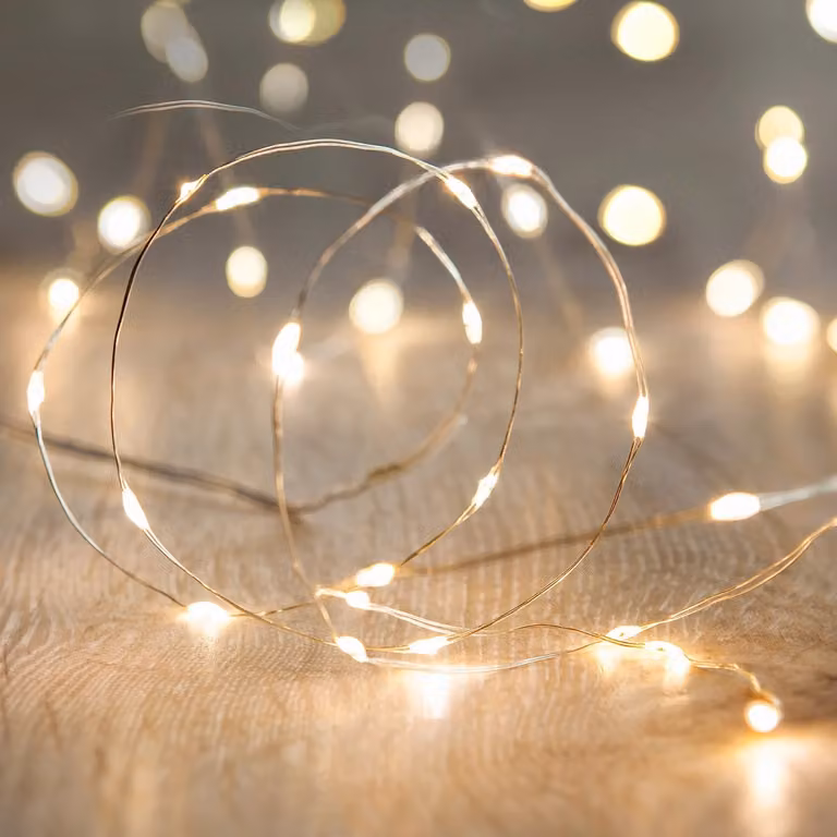 Lights4fun 20 Warm White LED Micro Battery Fairy Lights in Silver