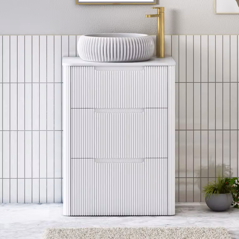 Royal Bathrooms Avenza Matt White Floor Standing 3 Drawer Vanity Unit with Milan Basin, Width: 60 cm