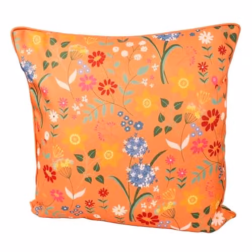 Peggy Wilkins Floral Orange Bloom Square Outdoor Garden Cushion with Removable Washable Cover, W/D/H: 45 x 45 x 45 cm