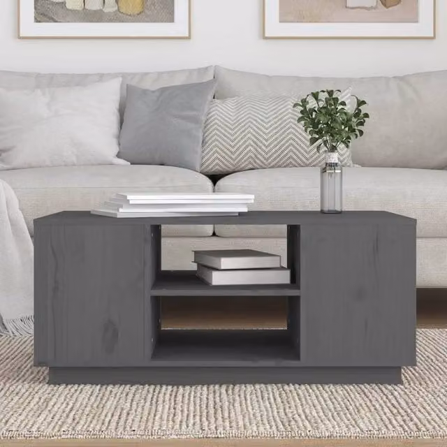 Berkfield Home Beautiful Coffee Table in Grey Solid Pine, W: 90 cm, D: 49 cm, H: 40.5 cm