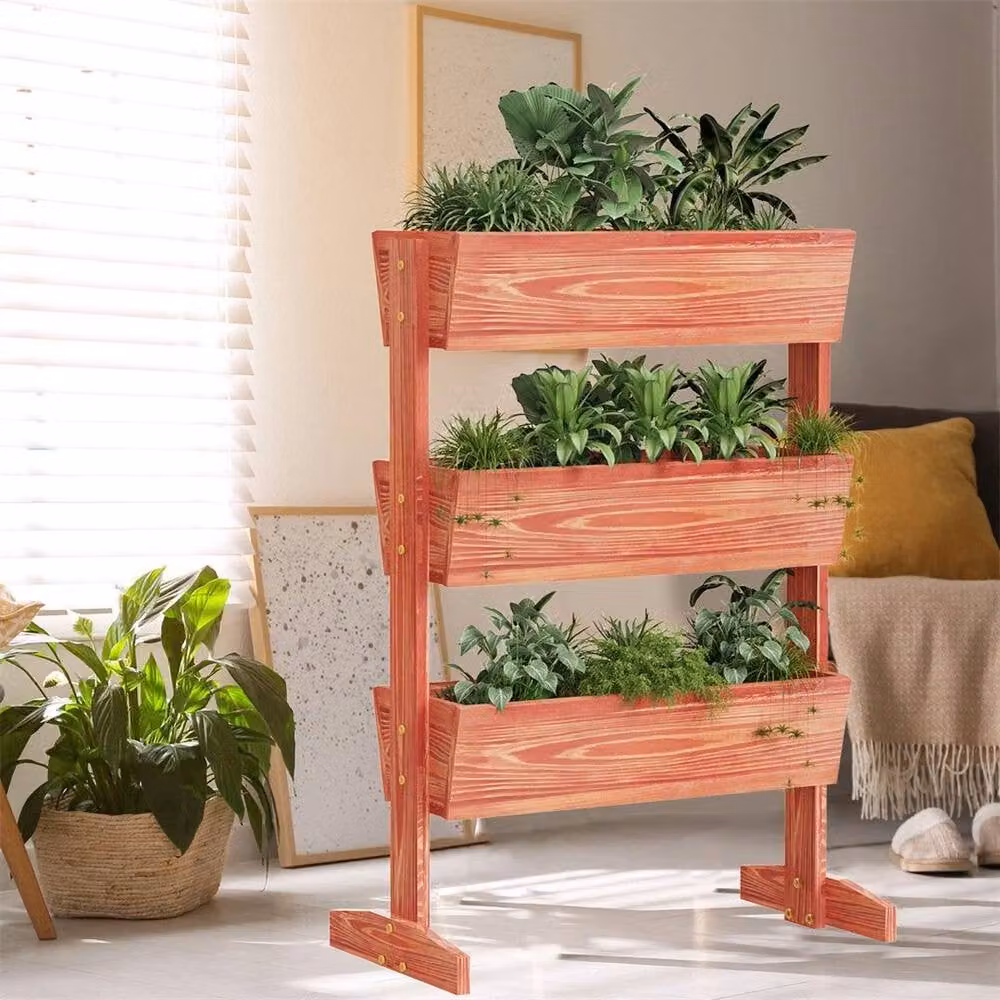 Kelvenix 3-Tier Large Wooden Vertical Raised Bed in Brown, W/D/H: 106 x 69 x 39 cm – 4
