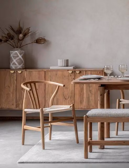 Gallery Direct Set of 2 Whitney Dining Chairs in Natural Beige and Brown Fabric and Wood with Vintage Style