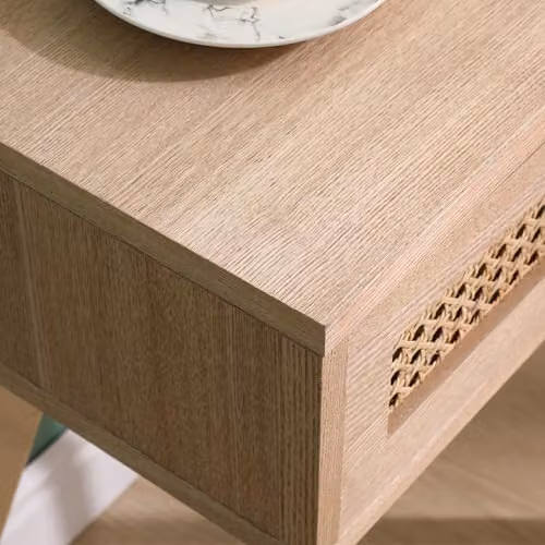 SPOT ON DEALZ Natural Rattan Bedside Table with Drawer in Light Oak – 6