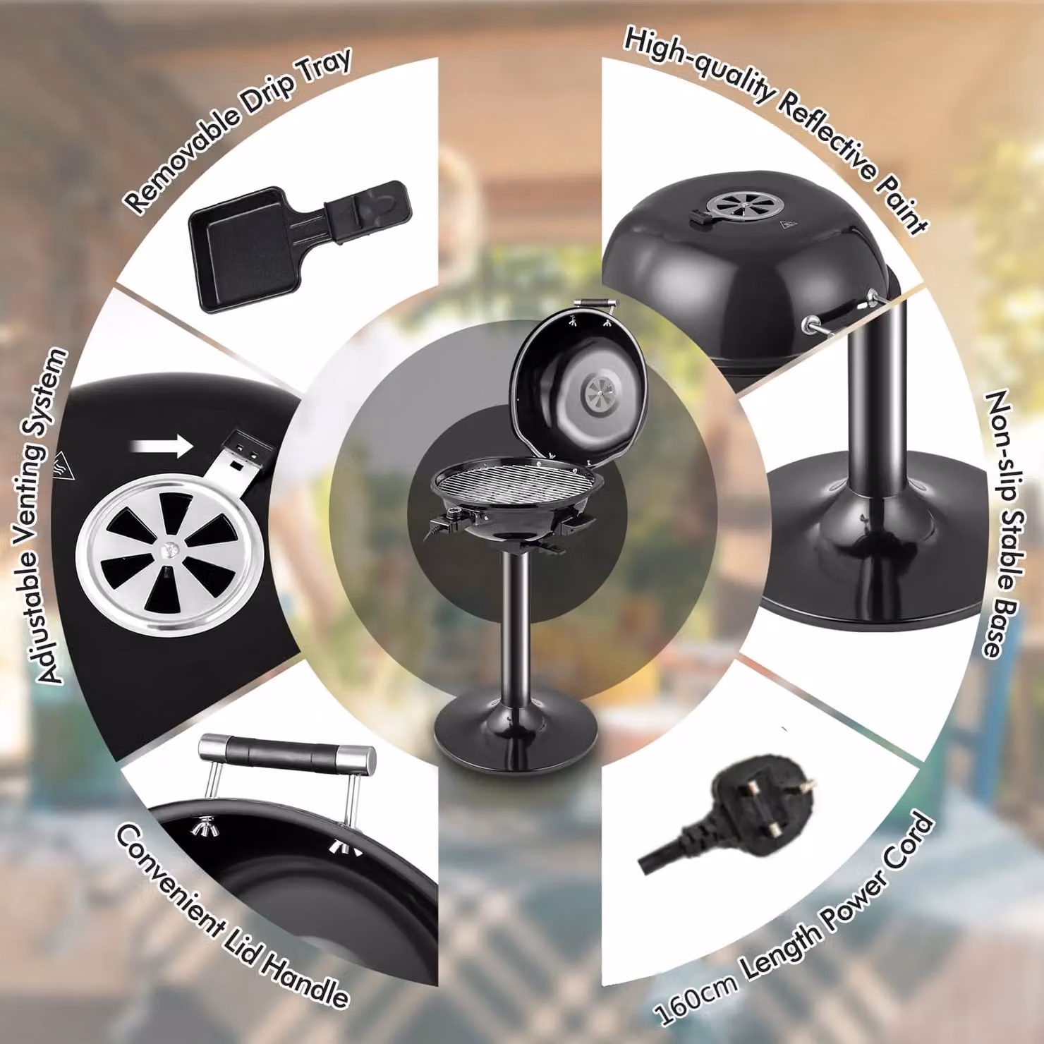 Costway Electric BBQ Grill with Grilling Rack and Cart, Black, H 81 x W 45 x D 47 cm – 4