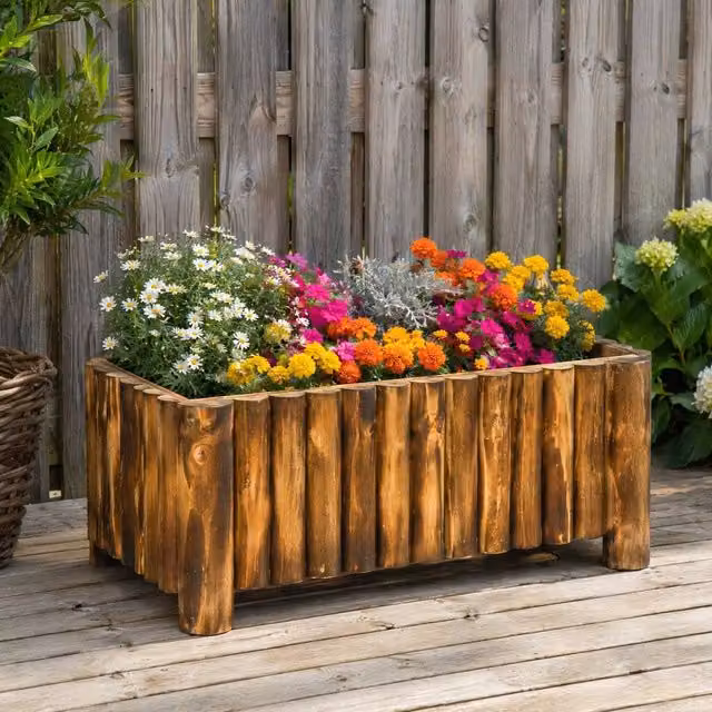 STILVORA Wooden Raised Planter for Vegetable and Herb Gardens, Brown/Beige, W/D/H: 78 x 52 x 35 cm – 1