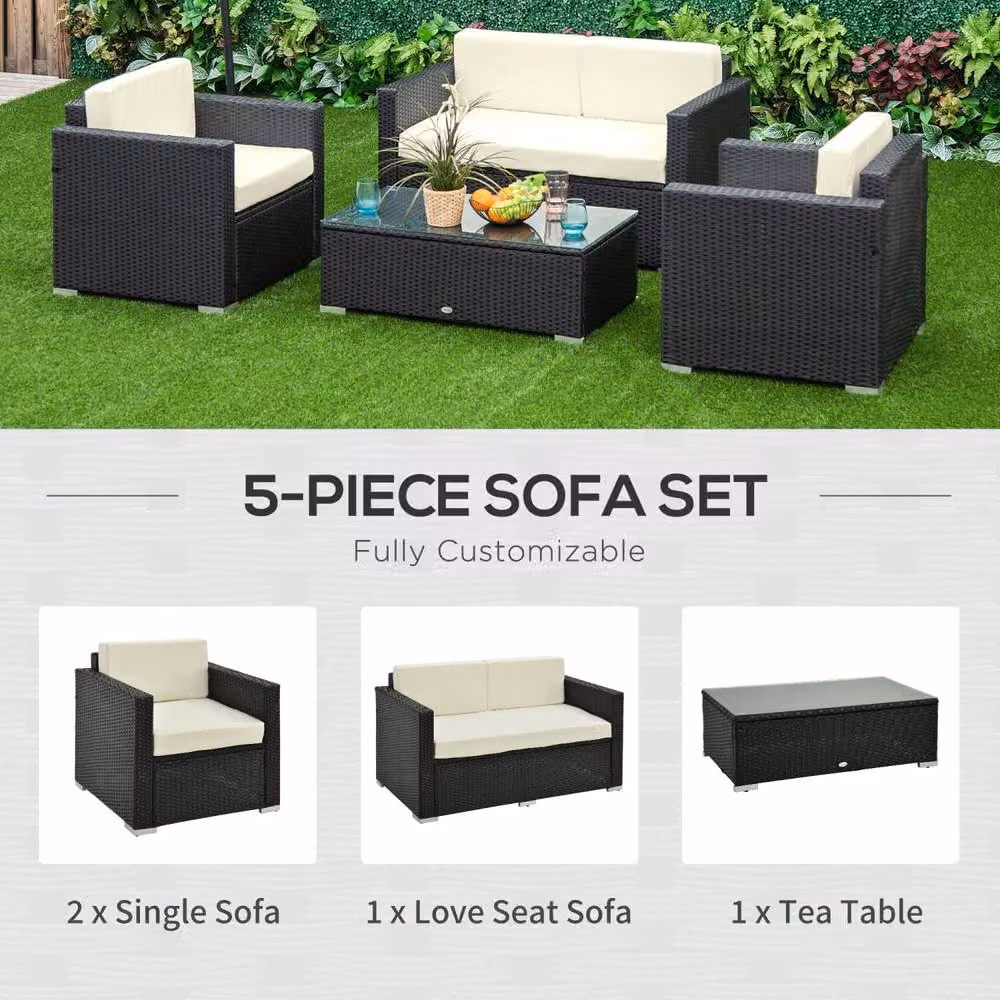 Wyld Haus Elrolo 4 Seater PE Rattan Outdoor Sofa Set with Coffee Table in Black and White – 5