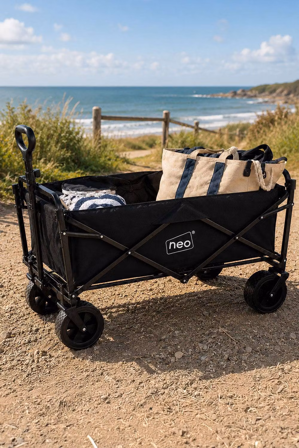 Neo Folding Garden Wagon Cart, 138L Capacity, 120kg Load, Black – 2