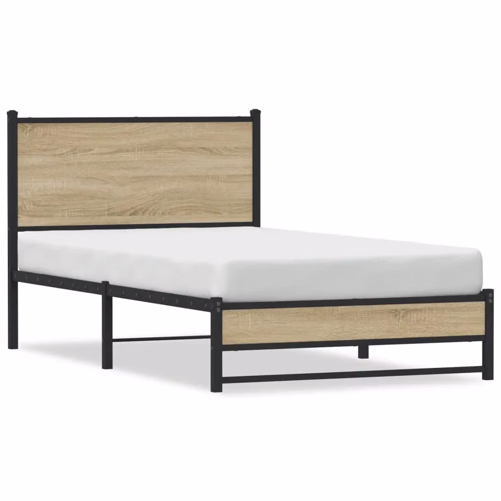 Berkfield Home Metal Bed Frame in Sonoma Oak Brown, W/D/H: 100 x 190 cm – 2