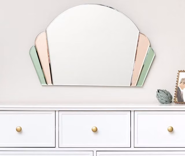 Melody Maison Art Deco Pink and Green Glass Geometric Wall Mirror W: 71 cm, H: 46 cm