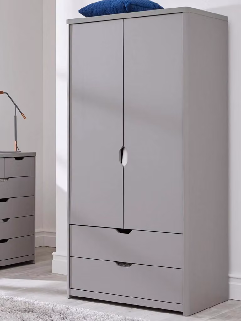 Aspen 2 Door Wardrobe with 2 Drawers in Grey for Childrens Bedrooms
