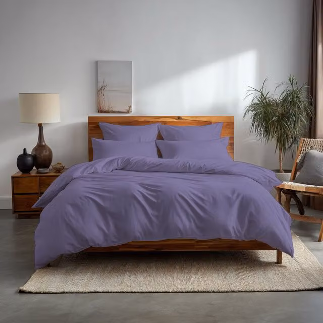 Home Sweet Home UK Plain Dyed Polycotton Duvet Cover and Pillowcase Set in Purple, King Size, W: 240 cm x L: 220 cm