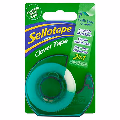 Sellotape Invisible Matt Tape with Clever Dispenser, Green, W: 1.8 cm, L: 25 m – 1