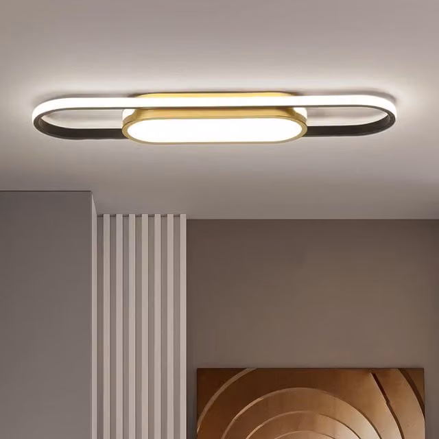 Garwarm Modern Dimmable Linear LED Ceiling Light with Remote Control in Black
