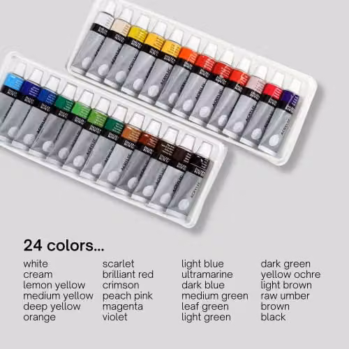 Daler-Rowney Simply Acrylic Paint Set, 24 Assorted Multicolour Colours, 12ml per tube – 2