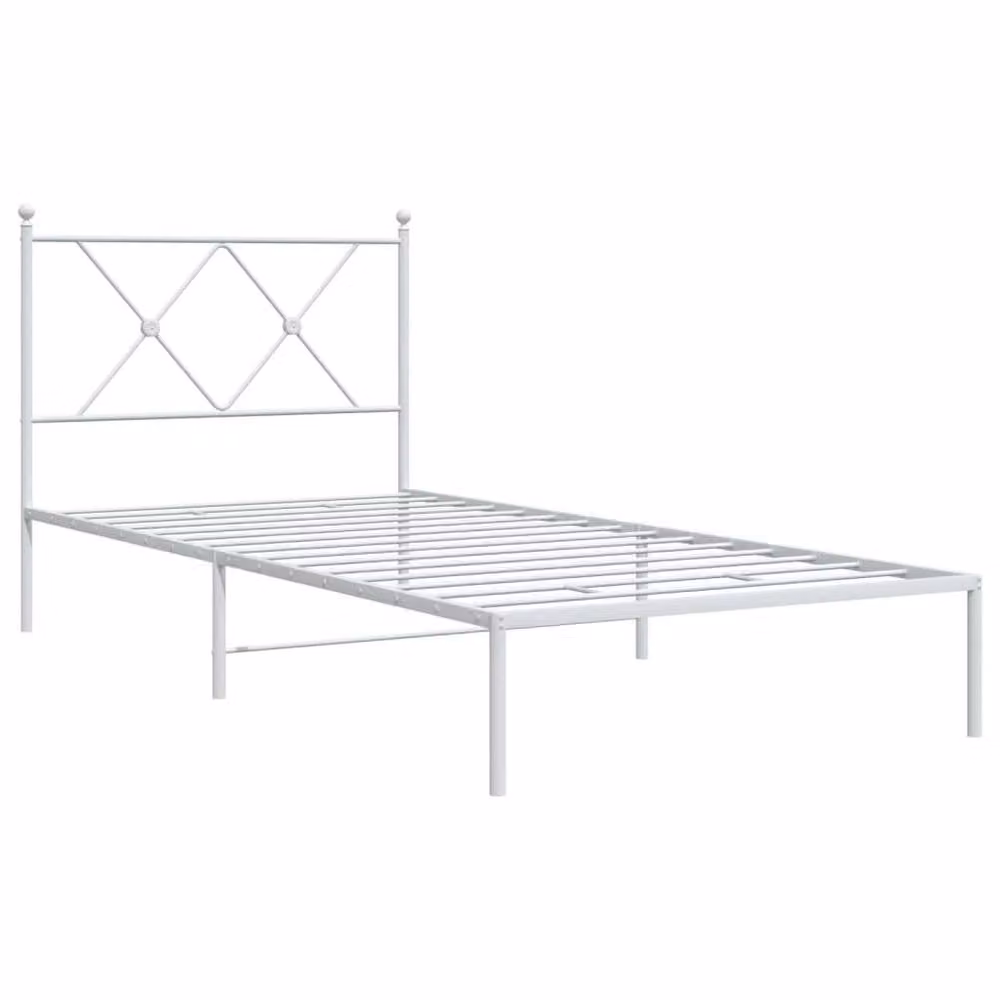 Berkfield Home Metal Bed Frame with Headboard in White, W/D/H: 90 x 190 cm – 3
