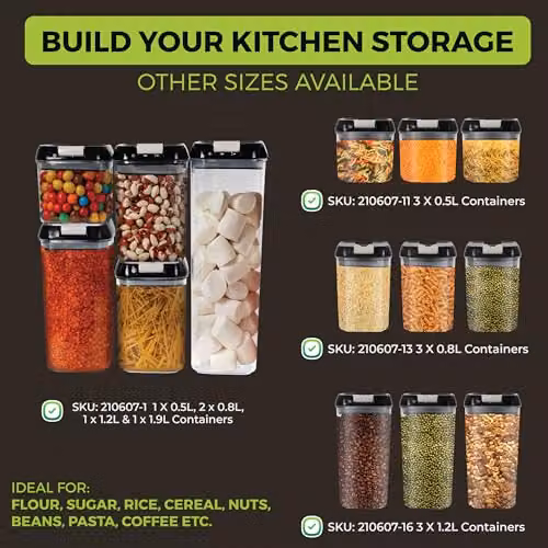 Top 3 Airtight Stackable Food Storage Containers, Pack of 3 x 1.2 l, Clear Plastic and Silicone – 7