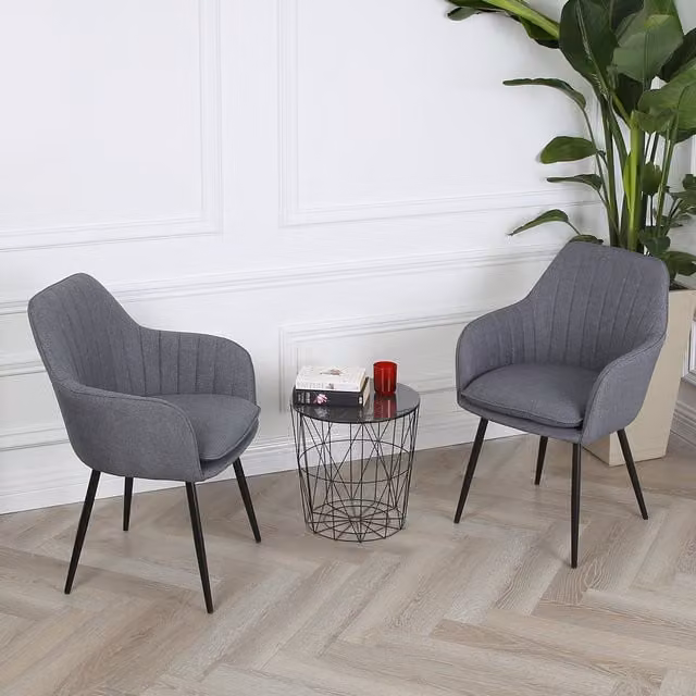 Denia Linen Accent Chair Set of 2 in Dark Grey
