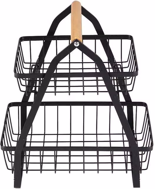 Garden Sanctuary 2-Tier Removable Metal Fruit and Vegetable Basket in Black