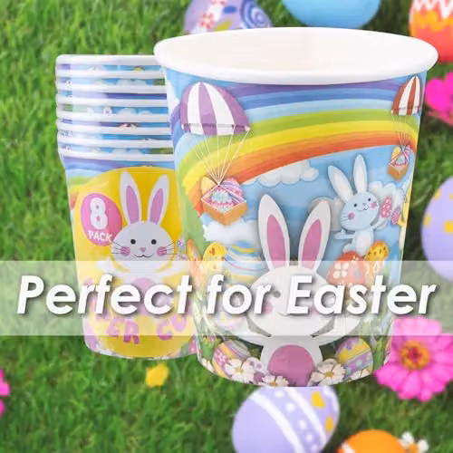 VFM e-Store Easter Paper Cups with Bunny Design, Multicolour, 8 Pack – 2