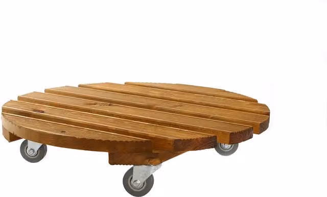 Samuel Alexander Brown Wood and Metal Round Garden Plant Pot Caddy on Wheels, Diameter: 50 cm – 1