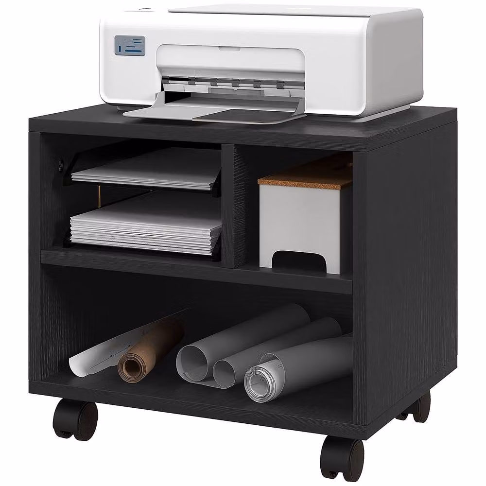 Rolipo 3-Compartment Mobile Printer Cabinet with Castors, Black – 2