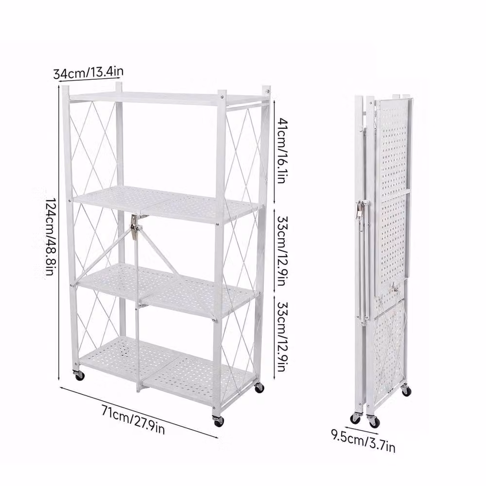 FORGEVIO White 4-Tier Metal Folding Kitchen Storage Shelf – 2