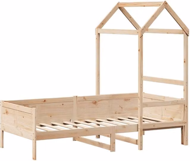 Berkfield Home Beautiful Day Bed with Roof in Solid Pine Wood, Beige, W/D/H: 80 x 200 cm