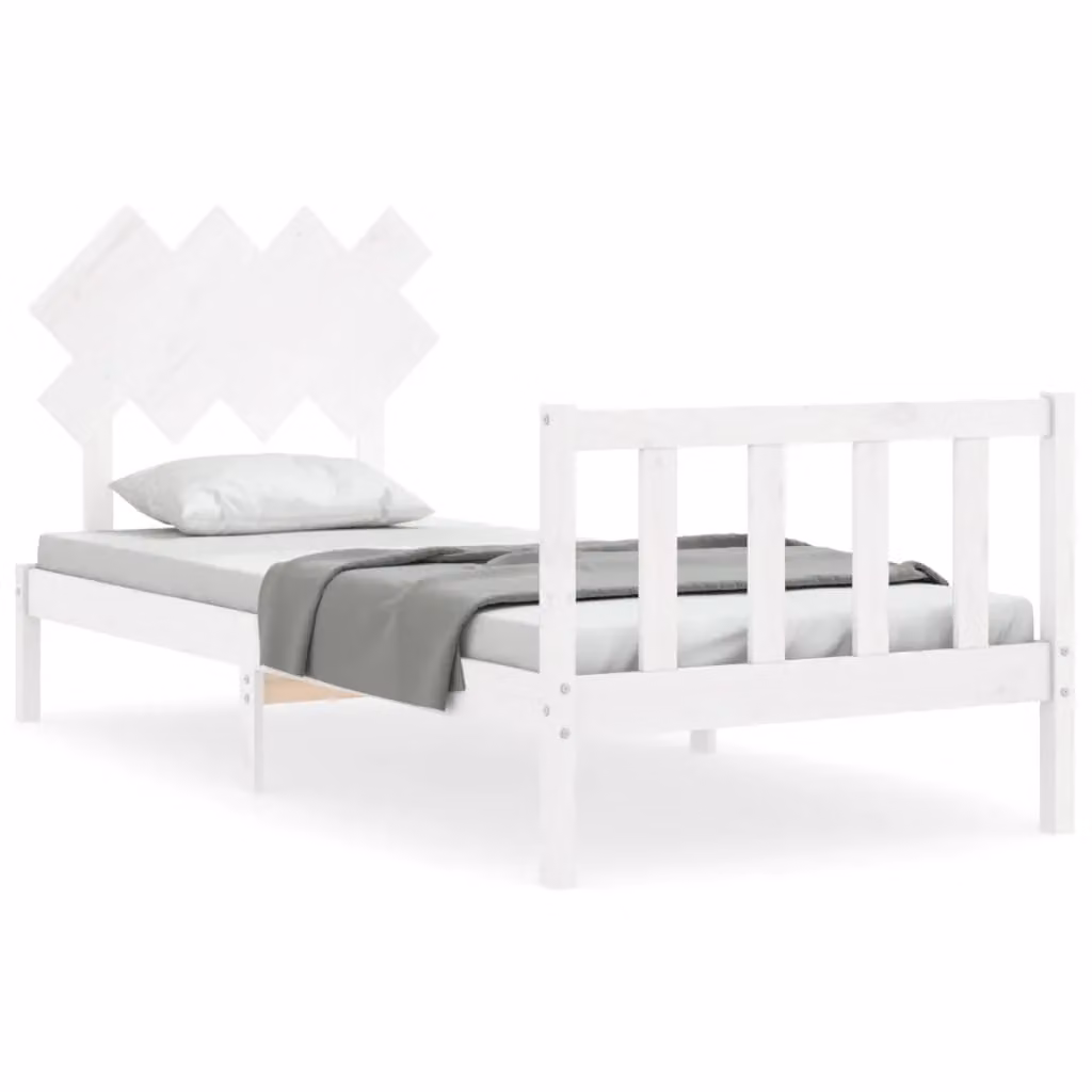 Berkfield Home Single Solid Pine Wood Bed Frame with Headboard in White – 2