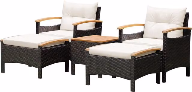 Costway 5-Piece Modern White Acacia Wood Outdoor Patio Furniture Set
