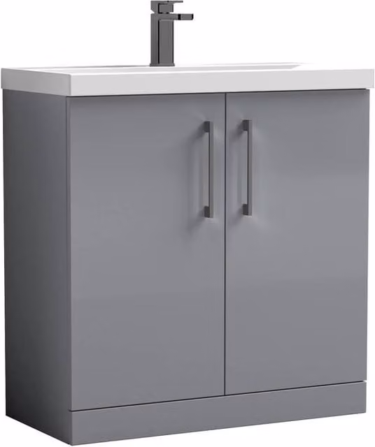 Balterley Modern 2-Door Floor Standing Bathroom Vanity Unit with Basin in Satin Grey, Width: 80 cm – 1