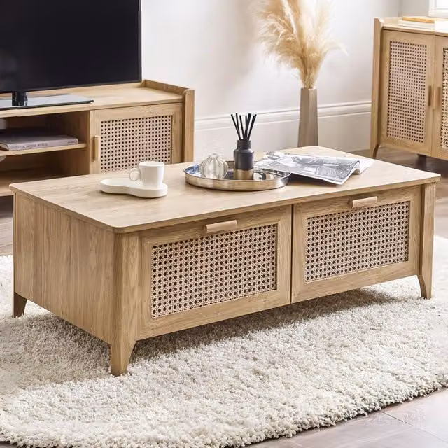 Julian Bowen Sydney Coffee Table in Oak with Rattan-effect Front