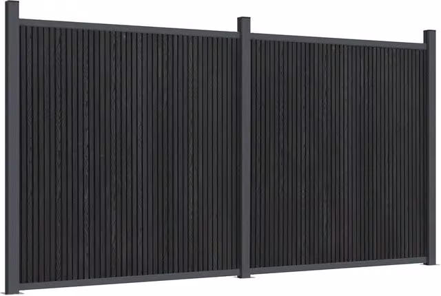 Berkfield Home Grey WPC and Aluminium Opaque Rectangular Fence Panel, W: 353 cm, H: 186 cm – 1