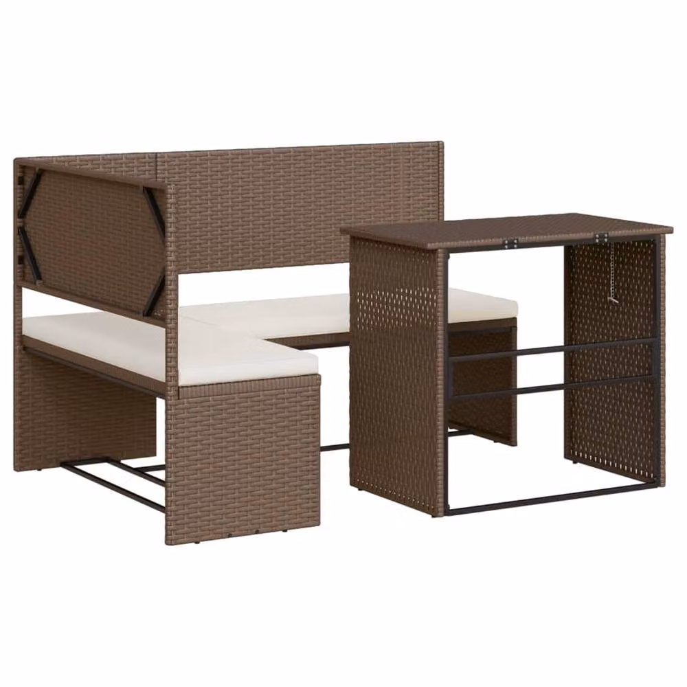 Berkfield Home L-Shaped Brown Poly Rattan Garden Sofa Set with Cushions and Coffee Table – 2