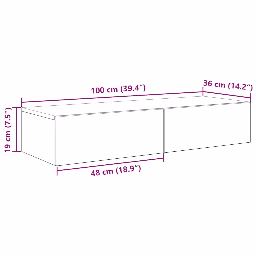 Berkfield Home Wall Shelf with Drawers in Concrete Grey, W/D/H: 100 x 36 x 19 cm – 2
