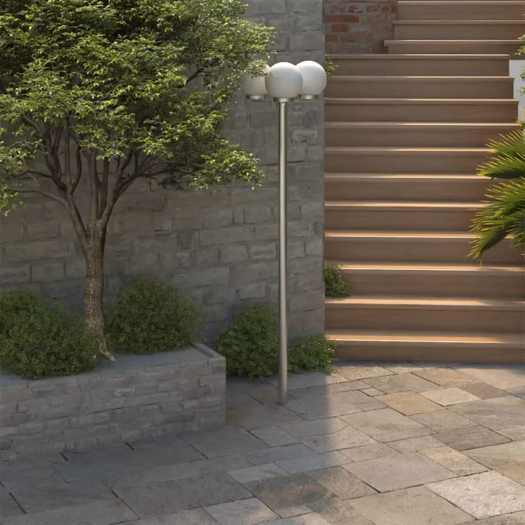 Berkfield Modern White Garden Lamp Post with 3 Glass Sphere Lamps, Height: 220 cm – 2