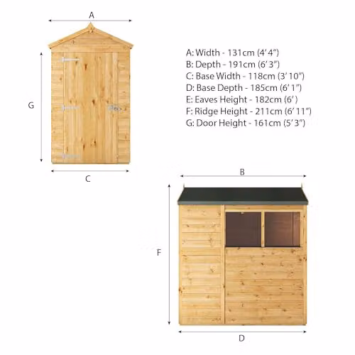 Waltons Premium Shiplap Apex Modular Wooden Garden Storage Shed in Brown with Glass Glazing, W/D/H: 180 x 120 x 210.67 cm – 2