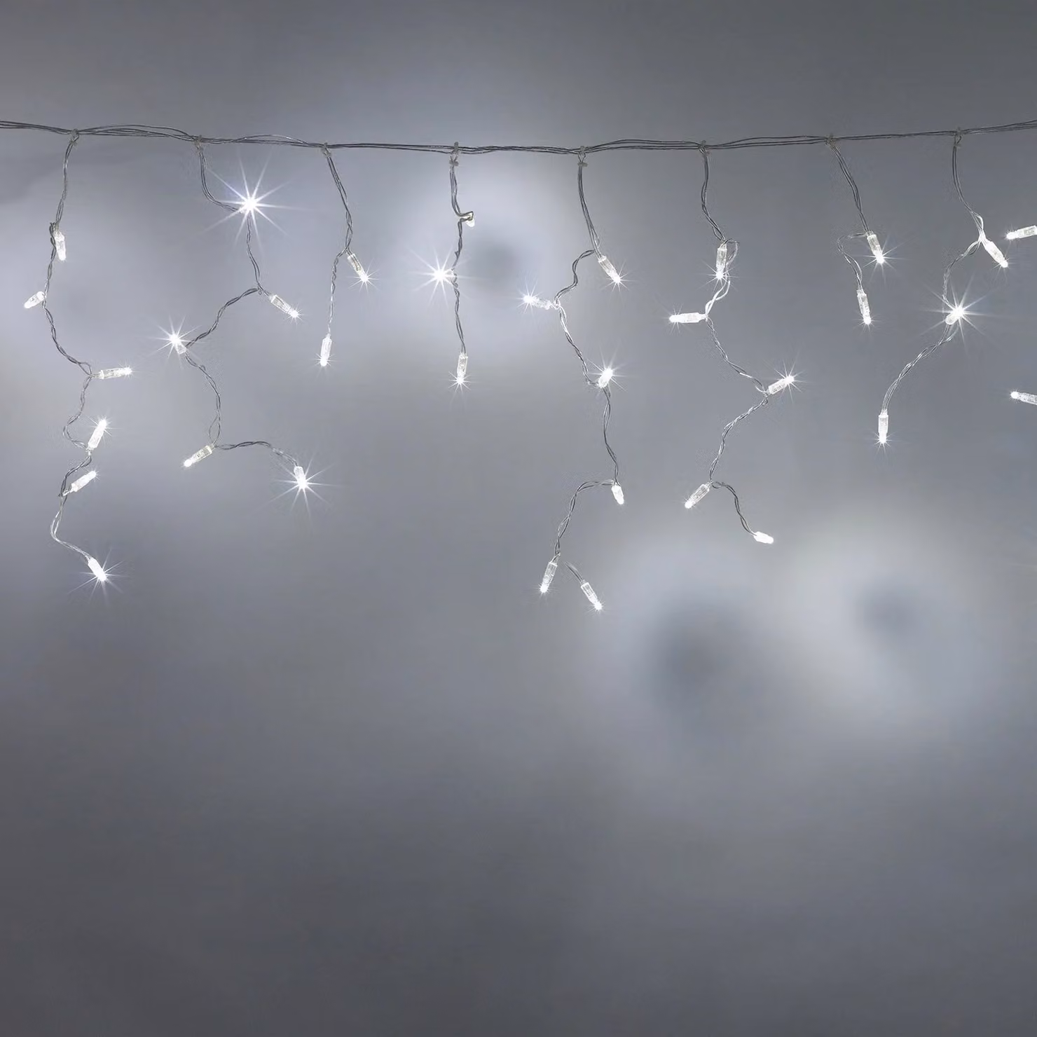 Lights4fun Core Connect White LED Icicle Lights with Transparent Cable, 2m