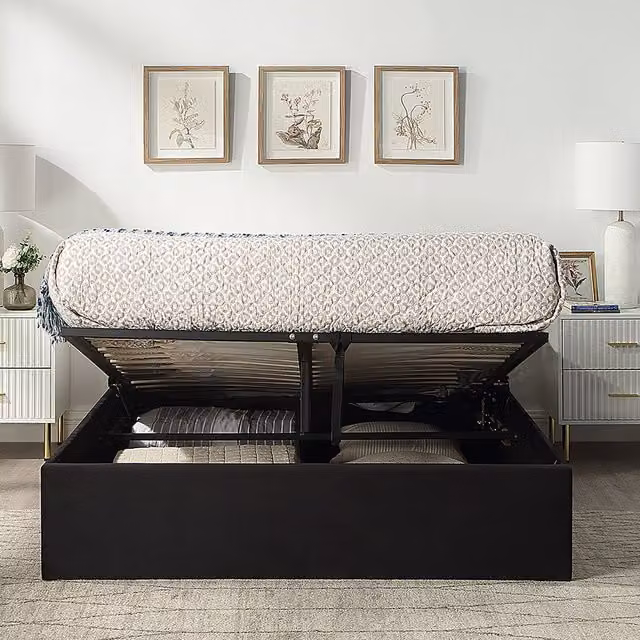 Home Treats Modern Upholstered Platform Ottoman Storage Bed Frame in Black, W/D/H: 120 x 200 cm
