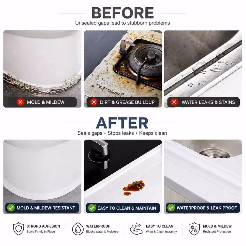 NESTLUNE Waterproof Self-Adhesive PVC Sealing Tape for Bath and Kitchen in White, 3.2 m – 3