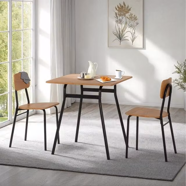 Seconique Warren Modern Square Dining Set with Table and 2 Chairs in Black and Brown
