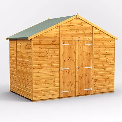 Powersheds Premium Pent Wooden Garden Shed with Double Doors in Natural Brown