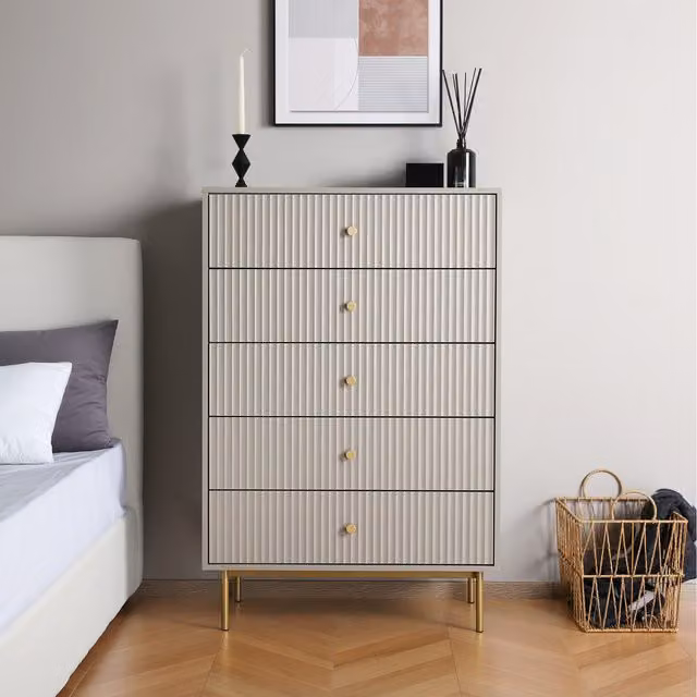 Devon Large 5 Drawer Chest of Drawers in Grey