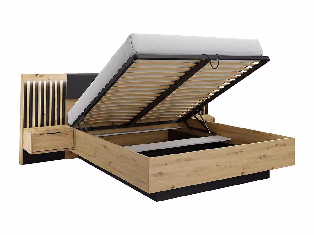 Vente-unique Modern Black Double Divan Bed with Bedside Tables and LED Under-bed Lighting W/D/H: 160 x 200 cm – 2