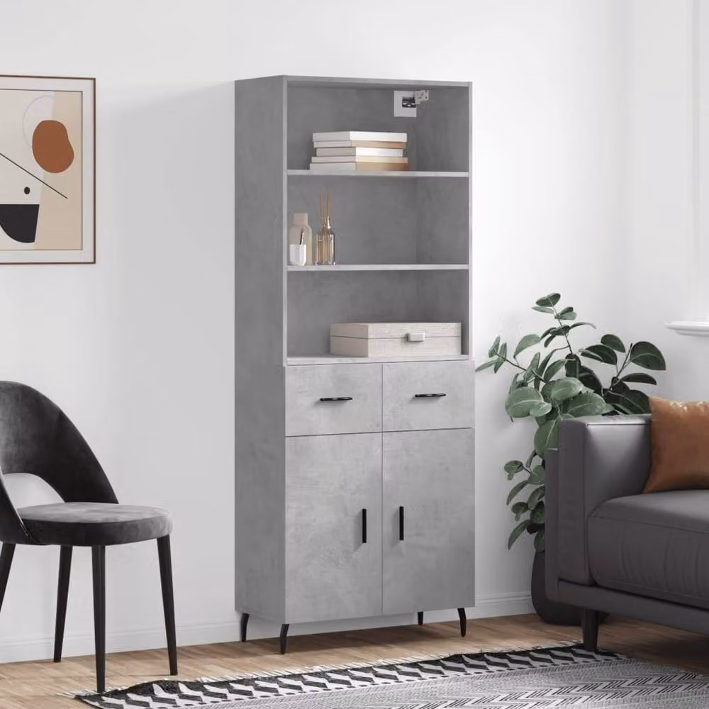 Berkfield Home Highboard in Concrete Grey, W/D/H: 69.5 x 34 x 180 cm – 2