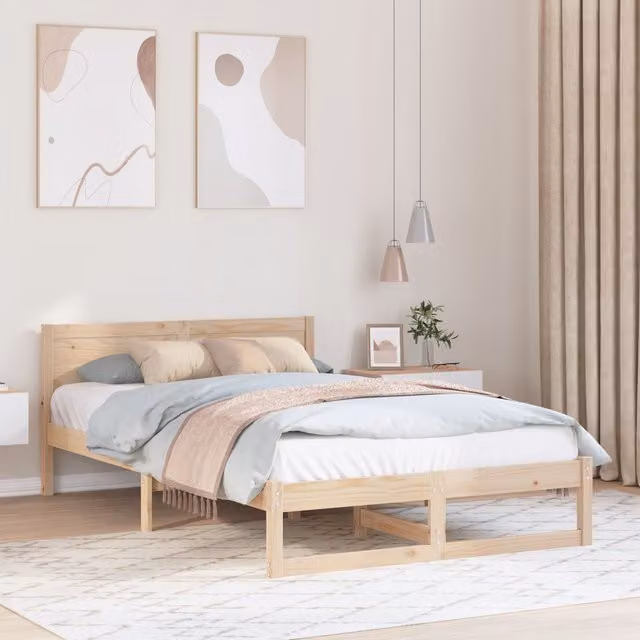 Berkfield Home Solid Pine Wood Bed Frame in Beige, W/D/H: 120 x 200 cm