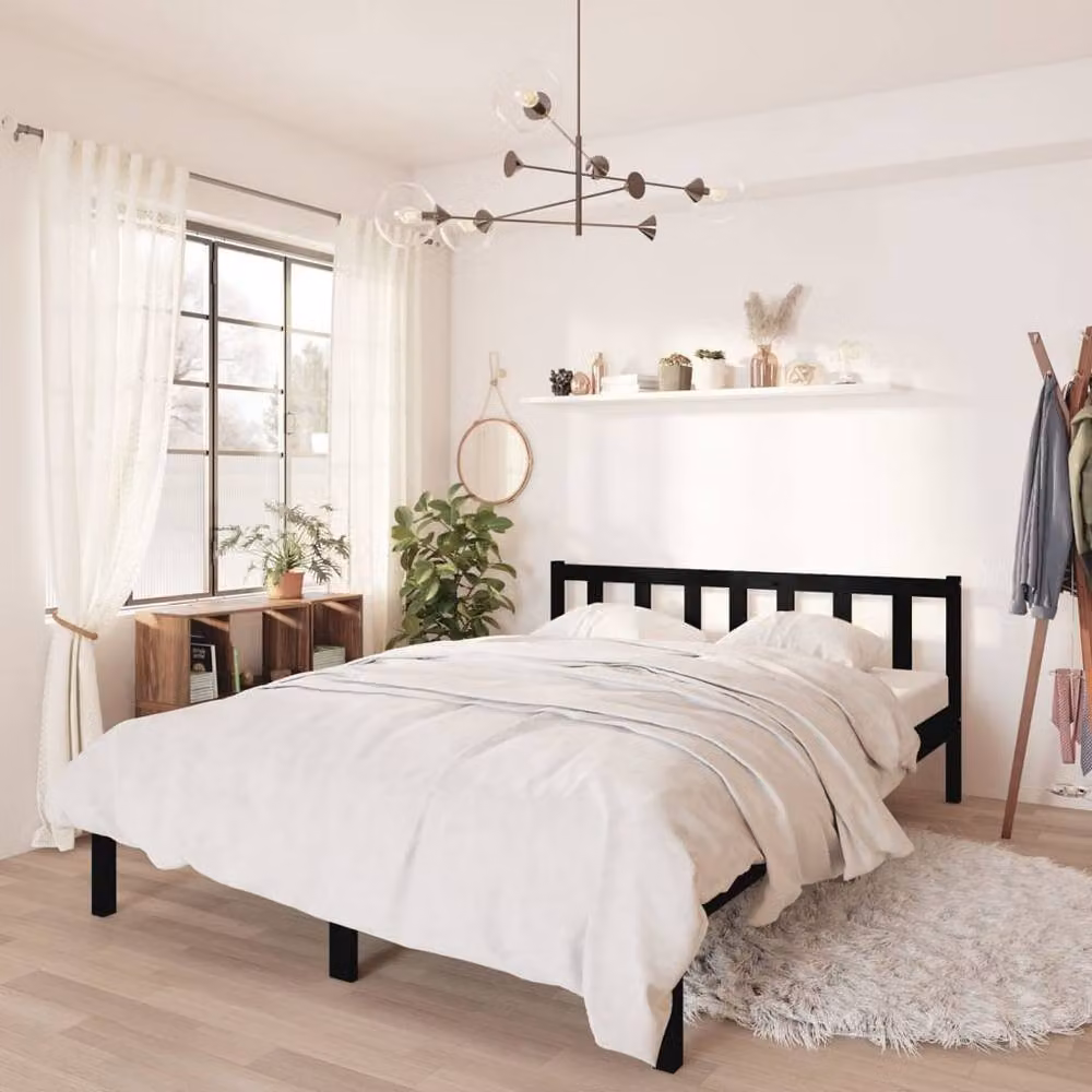 Berkfield Home Modern Black Solid Wood Pine Bed Frame W/D/H: 140.5 x 190 x 69.5 cm – 2