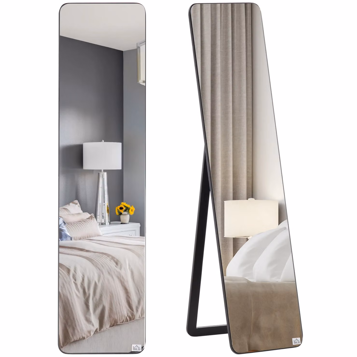 HOMCOM Full Length Rectangular Mirror in Black, Free Standing or Wall Mounted – 2